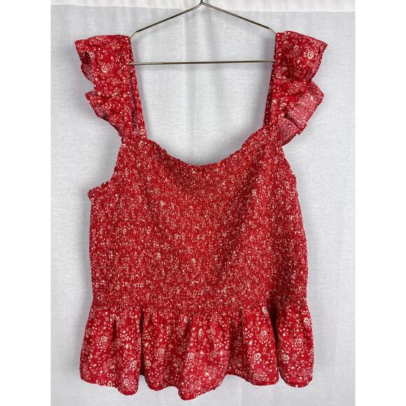 Madewell Top Lucie Smocked Ruffle Red Piazza Ditsy Floral Cottagecore Summer Y2K - Picture 1 of 4